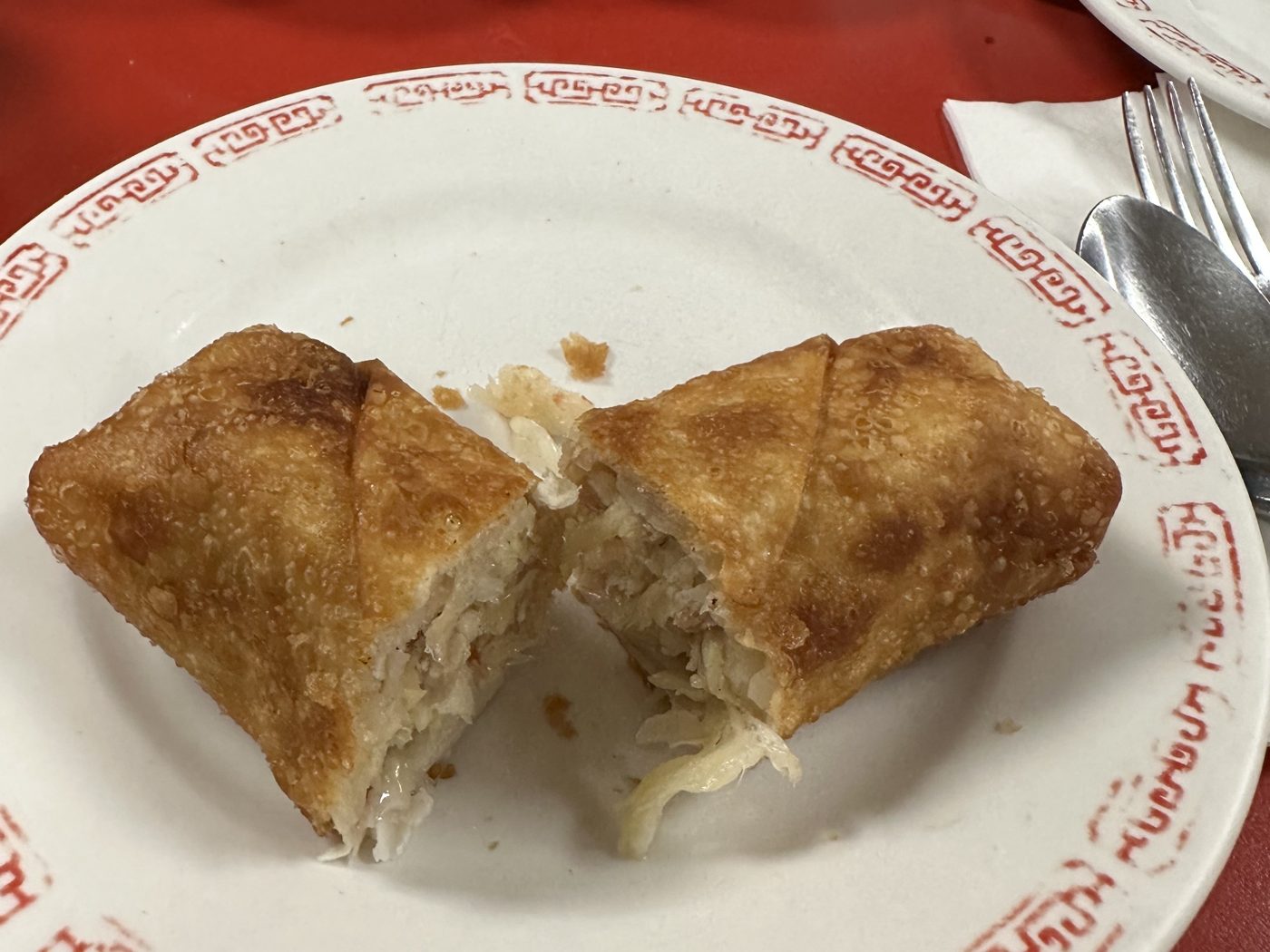 Old-school fried egg roll, cut open (placeholder)