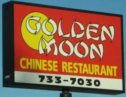 The Golden Moon Chinese Restaurant roadside sign, 733-7030